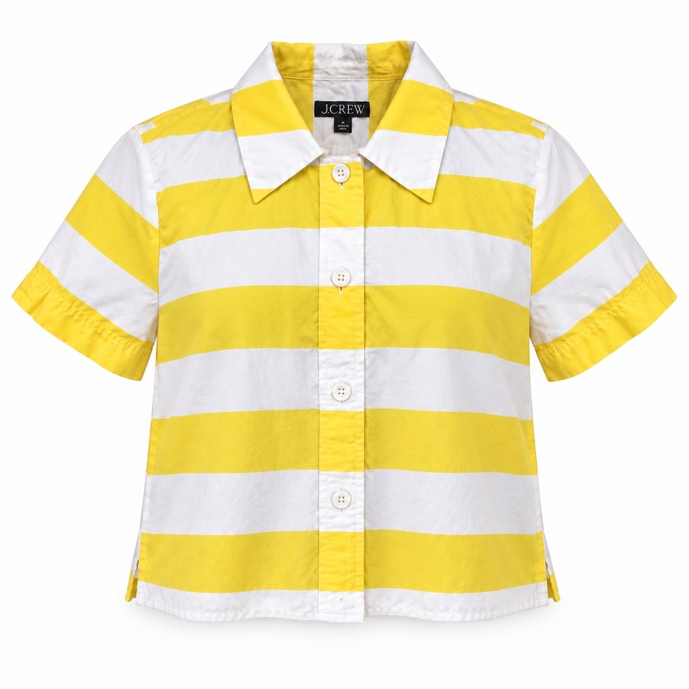 J. CREW Yellow White Striped Sz 8 Camine Poplin Button Up Collared Shirt